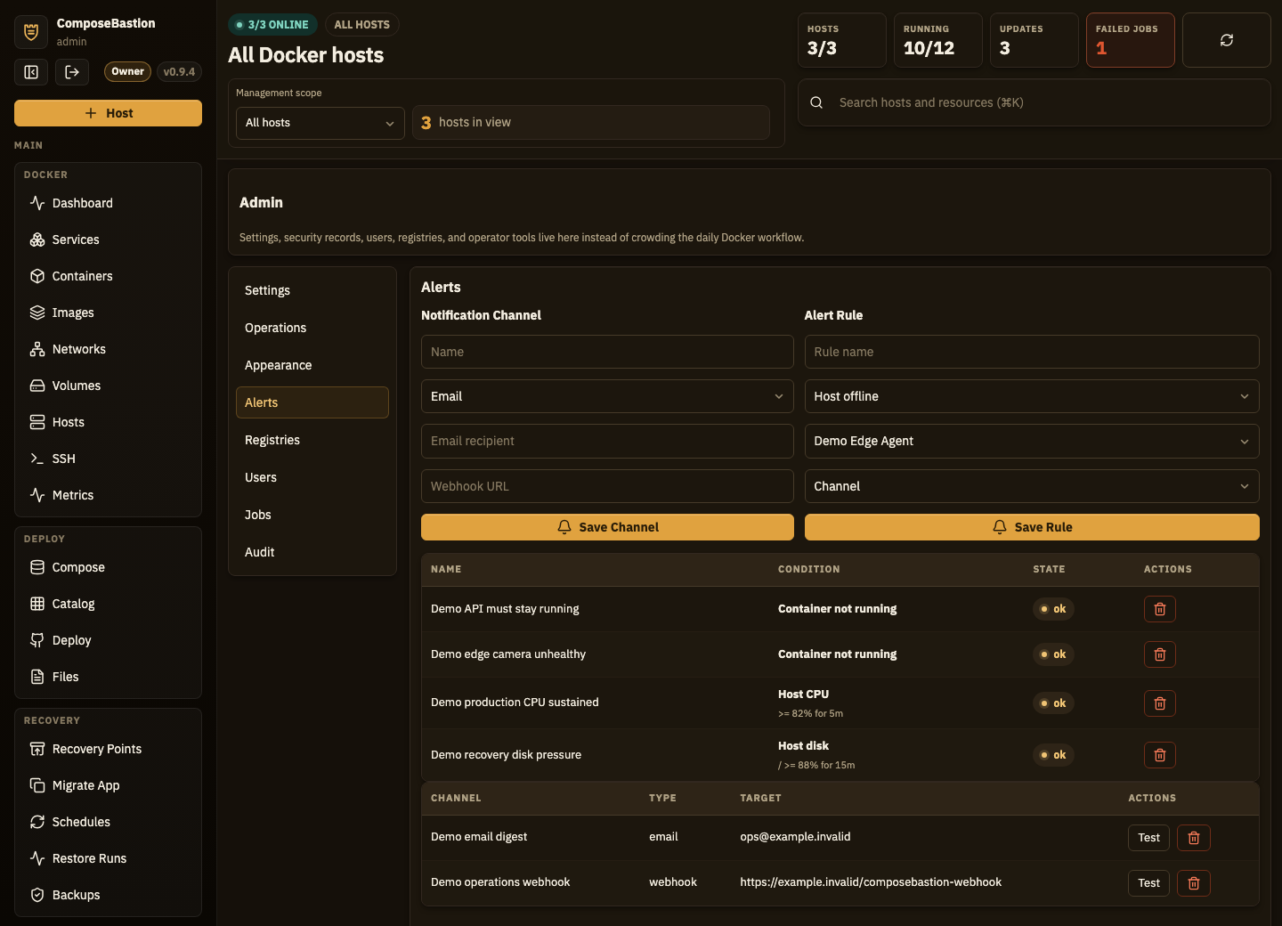 Alert rules, silences, and notification history