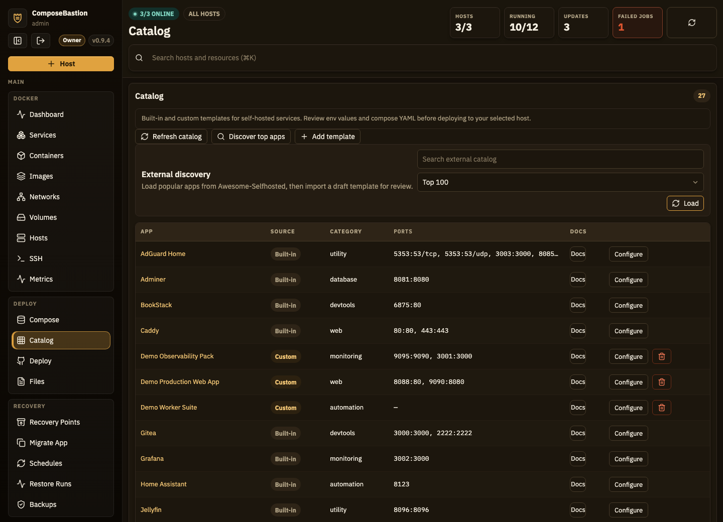 Built-in and custom app catalog templates