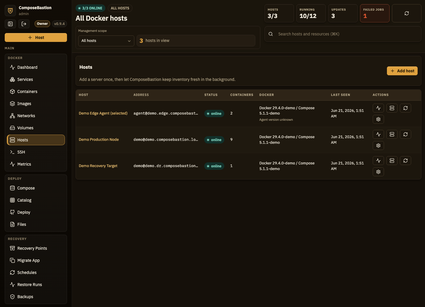 Host inventory with SSH and agent connection modes