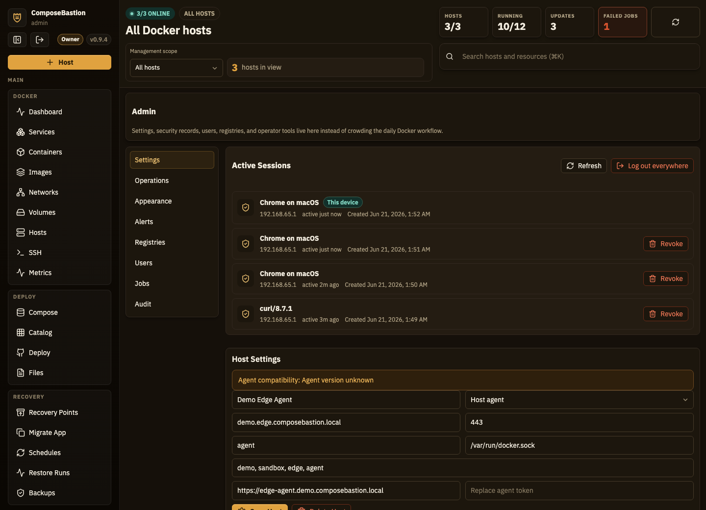 Users, sessions, and host settings